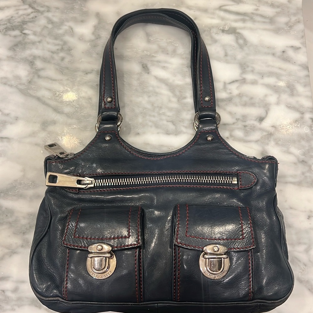 Vintage Marc Jacob Anouk Handbag Navy Leather Burgundy suede interior 2004